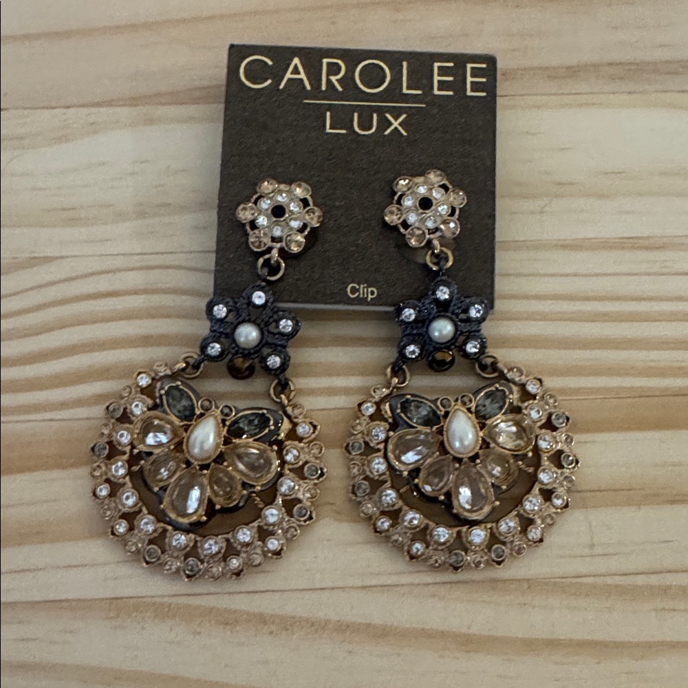Carolee Lux Gold and Pearl Clip Earrings